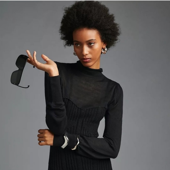 Anthropologie Ribbed Turtleneck Sweater Dress in Black NWT - Picture 3 of 5